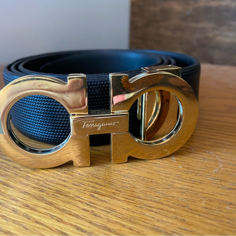 Ferragamo Gold Buckle with Black Belt